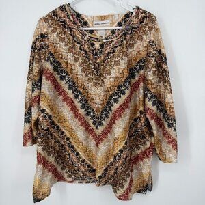 Alfred Dunner Woman Plus Sizes 1X Top Blouse Abstract Print Neutrals